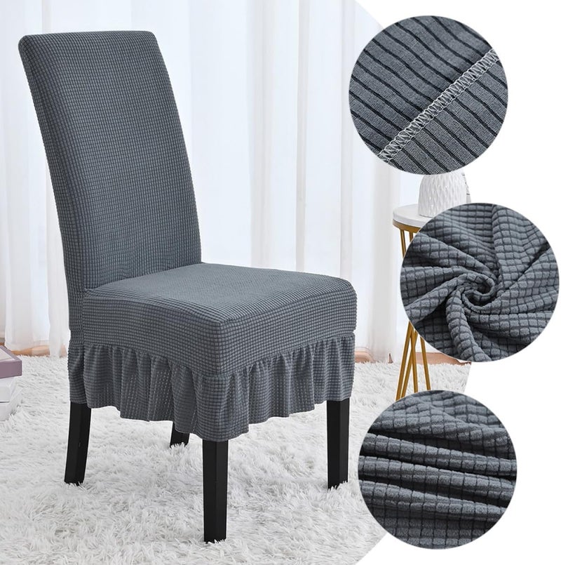 GALPADA Dining Chair Slipcovers Stretchable Elastic Skirted Furniture Protector Deep Gray Flannel Soft Plush Washable Cover for Home Dining Room - Image 4
