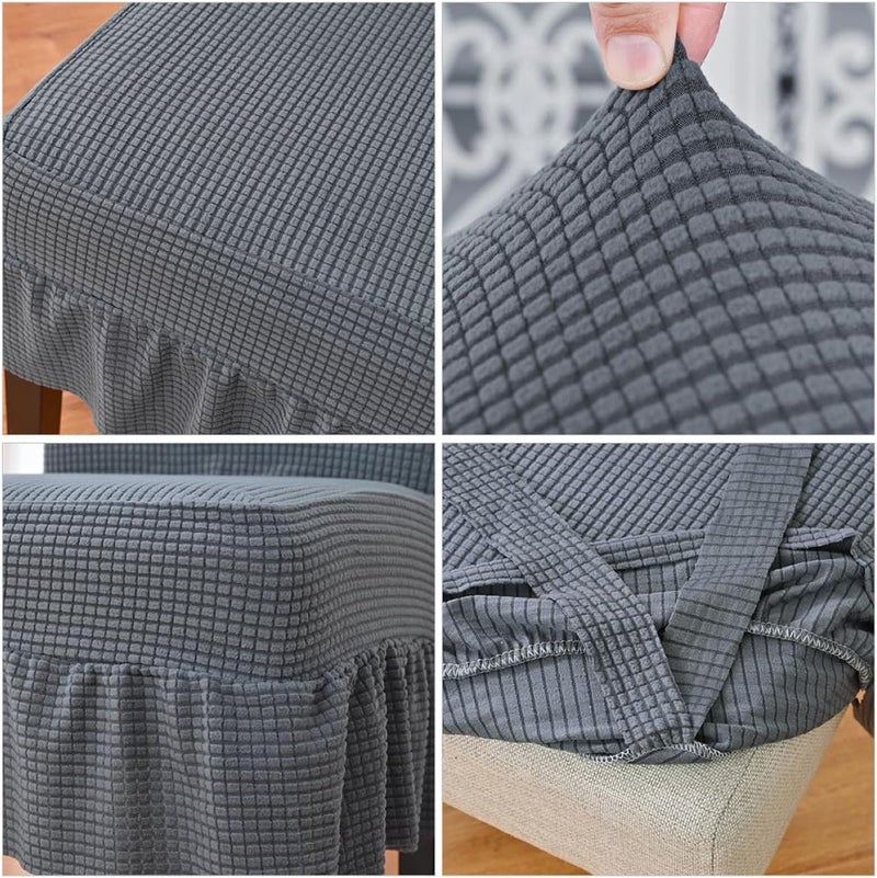 GALPADA Dining Chair Slipcovers Stretchable Elastic Skirted Furniture Protector Deep Gray Flannel Soft Plush Washable Cover for Home Dining Room - Image 3