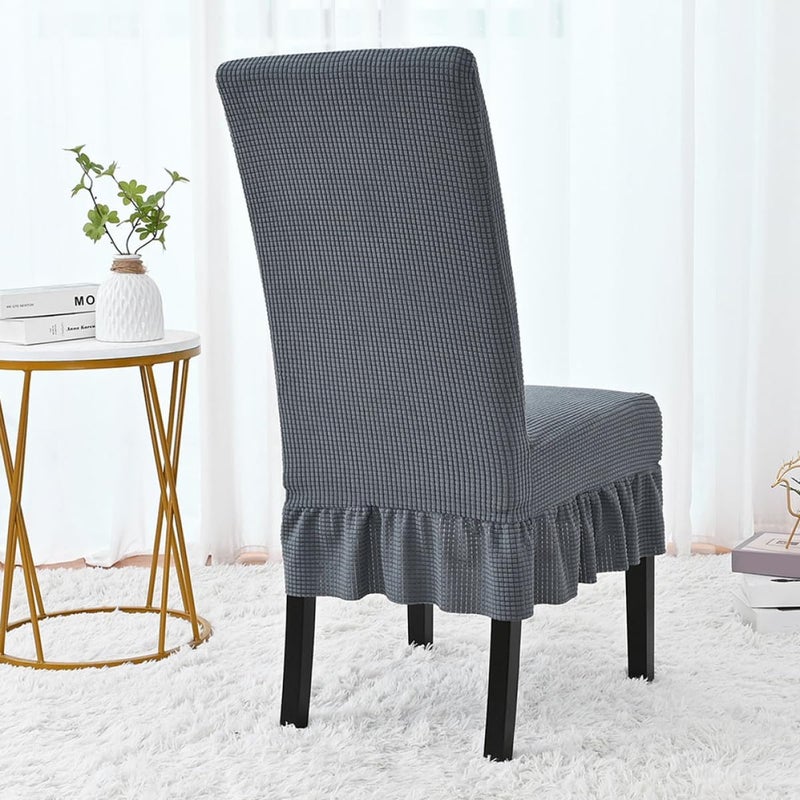 GALPADA Dining Chair Slipcovers Stretchable Elastic Skirted Furniture Protector Deep Gray Flannel Soft Plush Washable Cover for Home Dining Room - Image 5