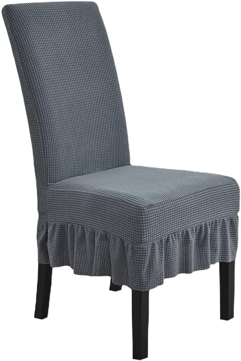 GALPADA Dining Chair Slipcovers Stretchable Elastic Skirted Furniture Protector Deep Gray Flannel Soft Plush Washable Cover for Home Dining Room - Image 1