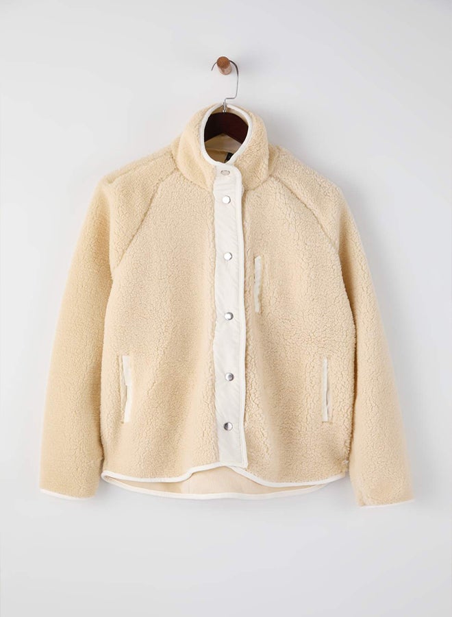 trendyol Ecru Plush Knitted Sports Jacket - Image 5