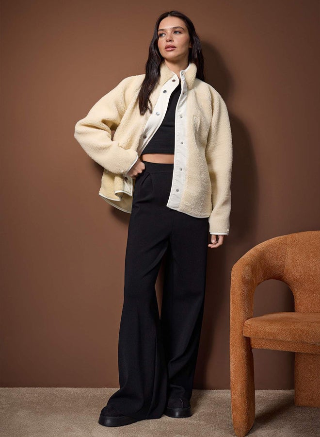 trendyol Ecru Plush Knitted Sports Jacket - Image 2
