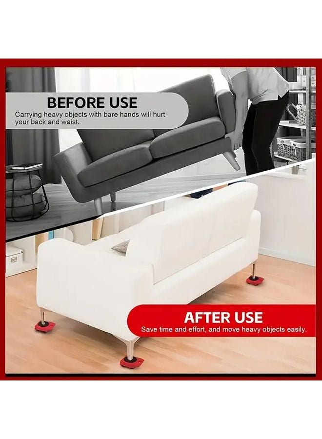 Red 5 Piece Heavy Duty Furniture Moving Roller Kit 360 Swivel Base For Large Items - Image 5