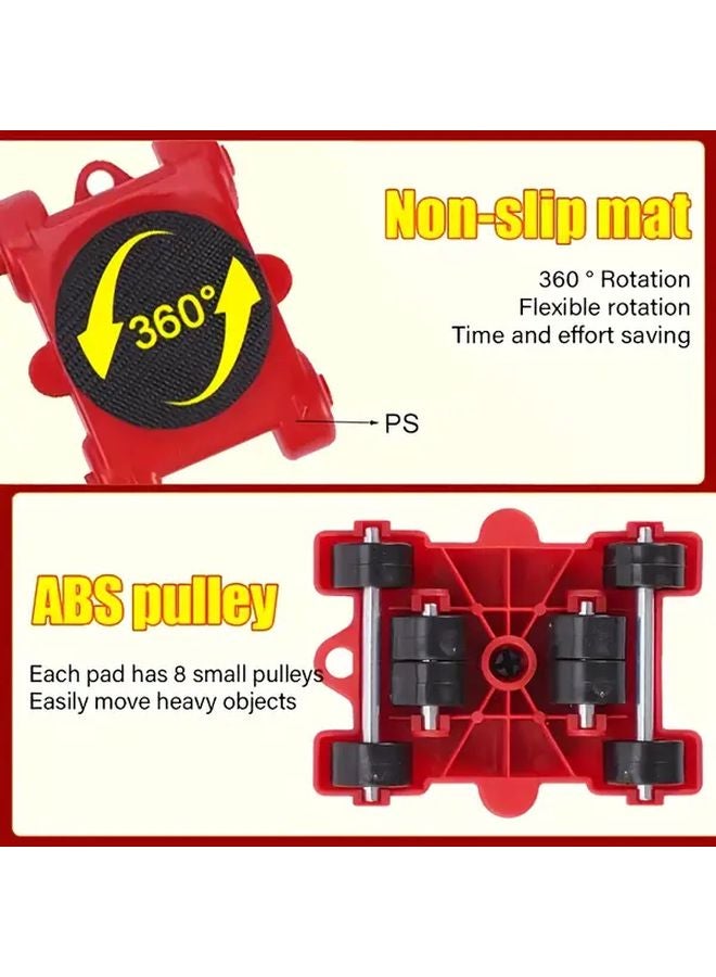 Red 5 Piece Heavy Duty Furniture Moving Roller Kit 360 Swivel Base For Large Items - Image 3