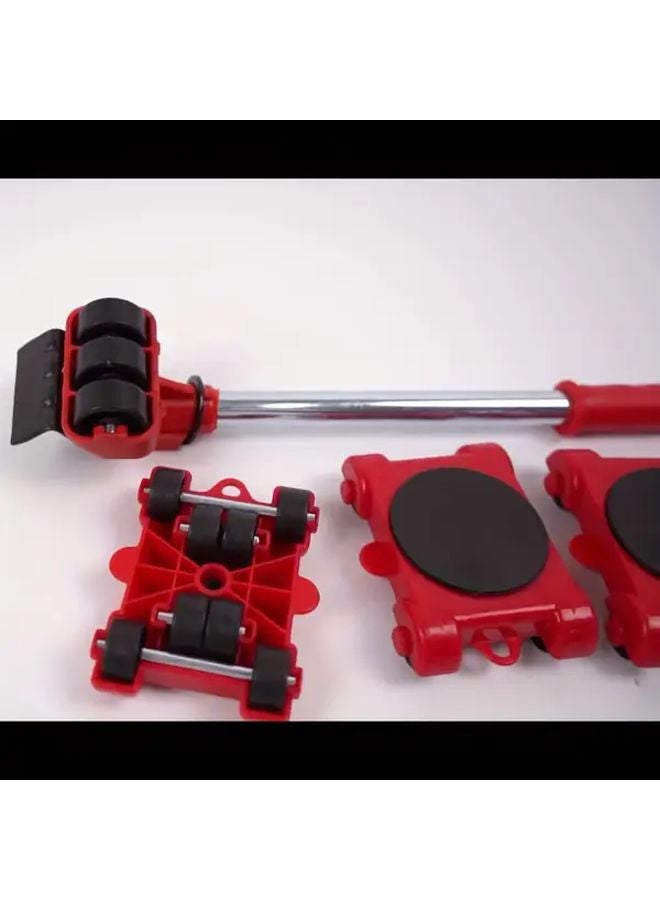 Red 5 Piece Heavy Duty Furniture Moving Roller Kit 360 Swivel Base For Large Items - Image 2