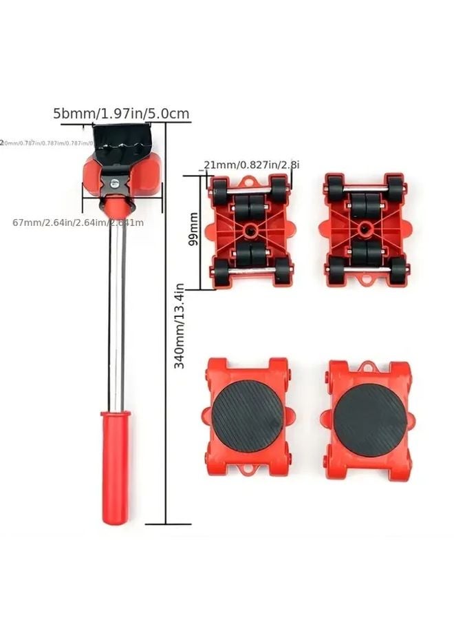 Red 5 Piece Heavy Duty Furniture Moving Roller Kit 360 Swivel Base For Large Items - Image 4