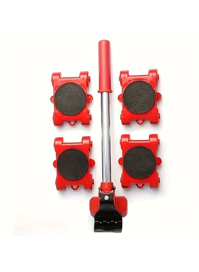 Red 5 Piece Heavy Duty Furniture Moving Roller Kit 360 Swivel Base For Large Items - Image 1