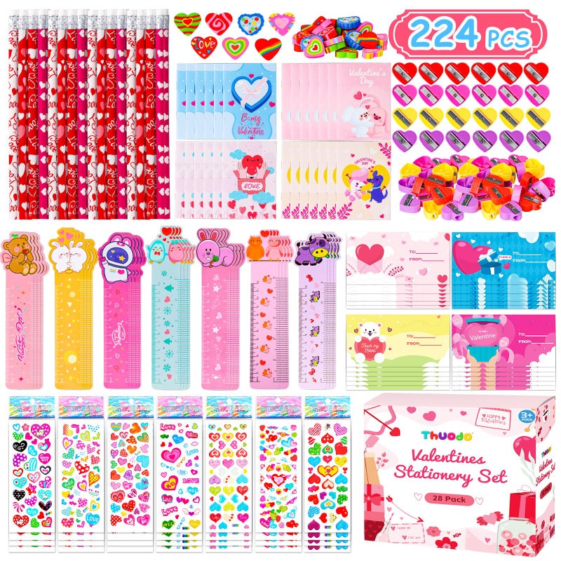Thuodo 28 Pack Valentines Day Stationery Set for Kids Valentines Day Gift Card School Classroom Exchange Gifts Party Favors Supplies - Image 1