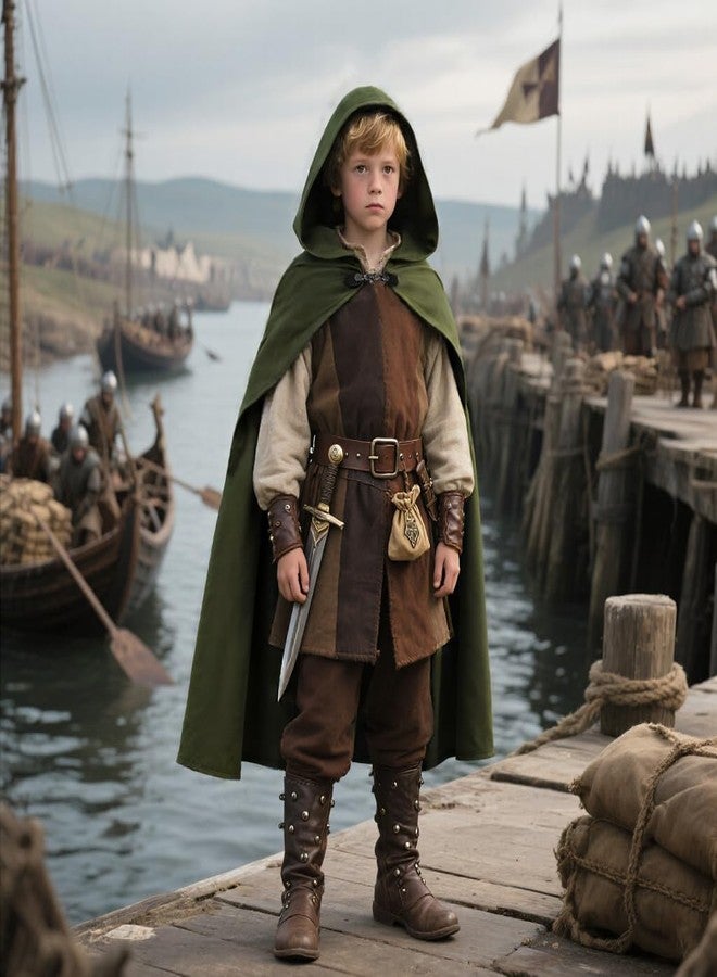 HOMELEX Renaissance Hooded Cape Witch Cloak Medieval for Boys Kids Halloween Costume - Image 5
