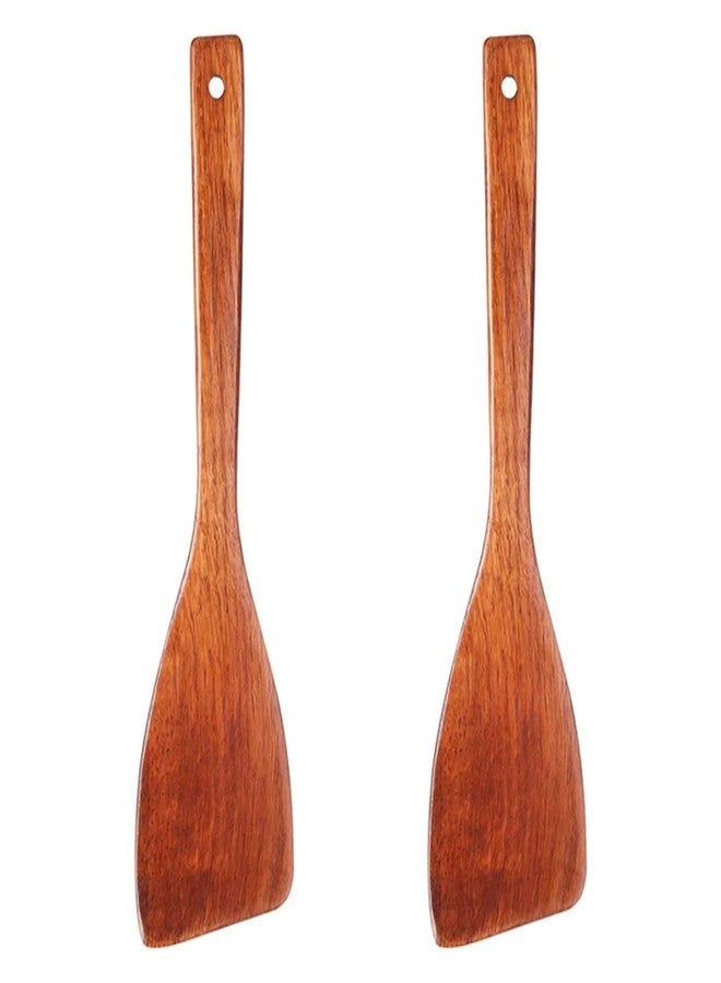 LorisArm 12.8-inch Cherry Wood Spatula 2 Pack, Long Handle Flat Wooden Spatula Cooking Utensils for Nonstick Cookware, Kitchen Spatula for Cooking Flipping, Serving, Scraping & Turning - Image 2