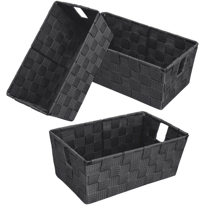 homyfort Woven Shelf Storage Tote Basket Bins Container  Storage Boxes Cube Organizer with Built-in Handles for Bedroom  Office  Closet  Clothes  Kids Room  Nursery 3pk(Grey)