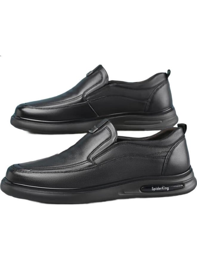 Spider King Men'S Leather Shoes Spring And Autumn Cowhide Slip-On Casual Shoes Middle-Aged Men'S Dad Shoes Black 38 - Image 3