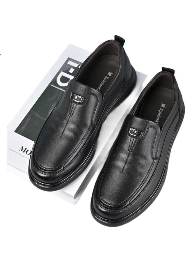 Spider King Men'S Leather Shoes Spring And Autumn Cowhide Slip-On Casual Shoes Middle-Aged Men'S Dad Shoes Black 38 - Image 1