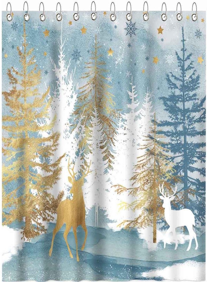 Mocsicka Christmas Shower Curtain Vintage Christmas Tree Reindeer Bathroom Curtain Winter Xmas Shower Curtain Set with 12 Hooks, 72x72 Inch - Image 2