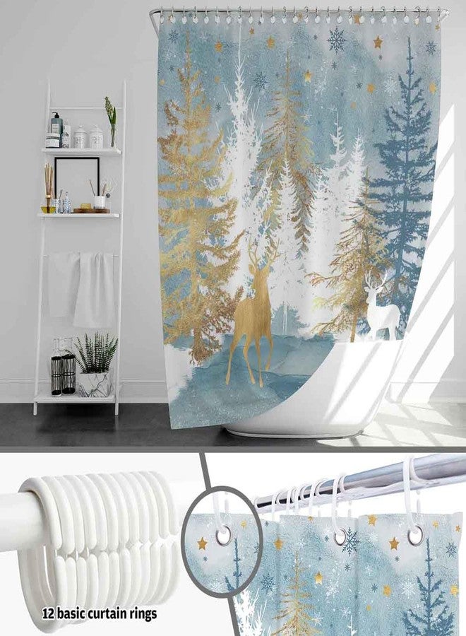 Mocsicka Christmas Shower Curtain Vintage Christmas Tree Reindeer Bathroom Curtain Winter Xmas Shower Curtain Set with 12 Hooks, 72x72 Inch - Image 5