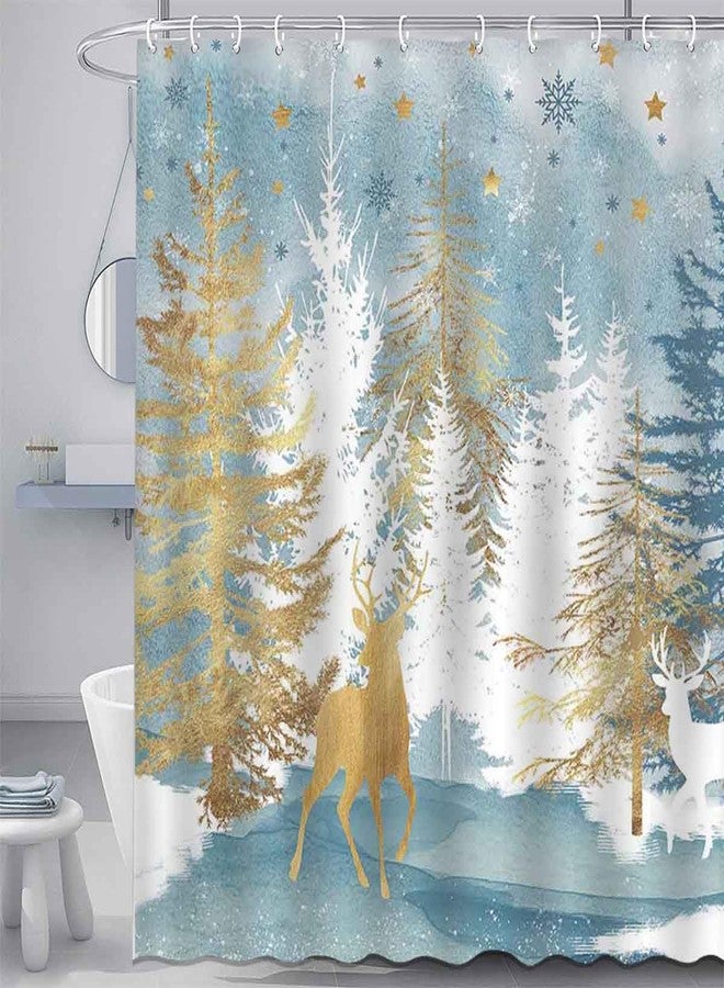 Mocsicka Christmas Shower Curtain Vintage Christmas Tree Reindeer Bathroom Curtain Winter Xmas Shower Curtain Set with 12 Hooks, 72x72 Inch - Image 1