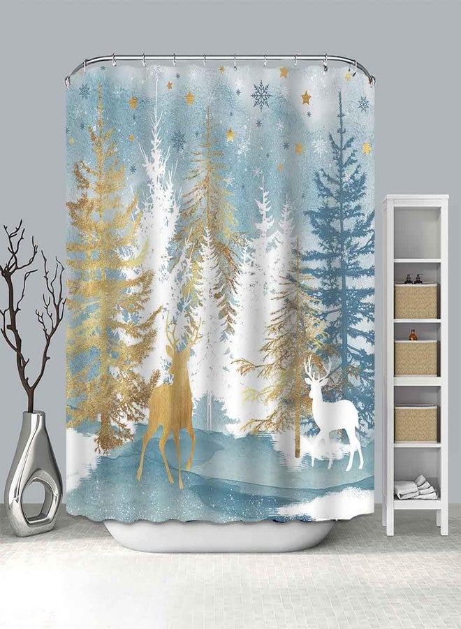Mocsicka Christmas Shower Curtain Vintage Christmas Tree Reindeer Bathroom Curtain Winter Xmas Shower Curtain Set with 12 Hooks, 72x72 Inch - Image 3