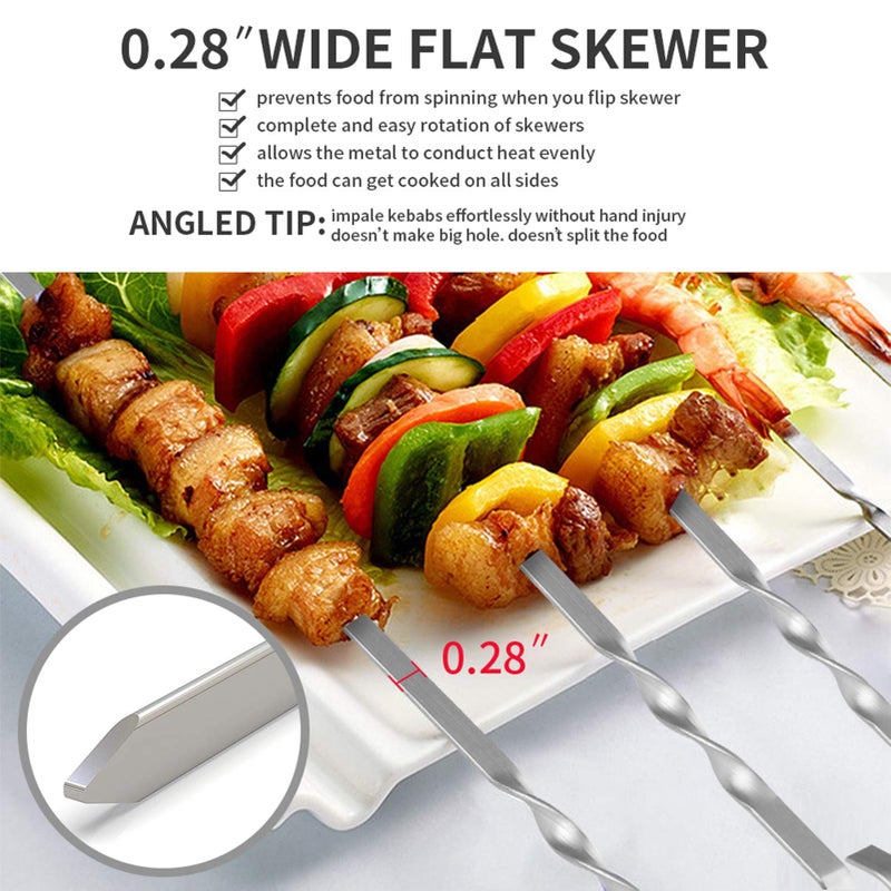 LANNEY Skewers - 17" Kabob Skewers for Grilling, Metal Sticks for Kabobs Stainless Steel Flat Long Shish Kebab Reusable Grill BBQ Barbecue Sticks for Meat Chicken Vegetable, 12 Pack Bonus 14 Inch - Image 3