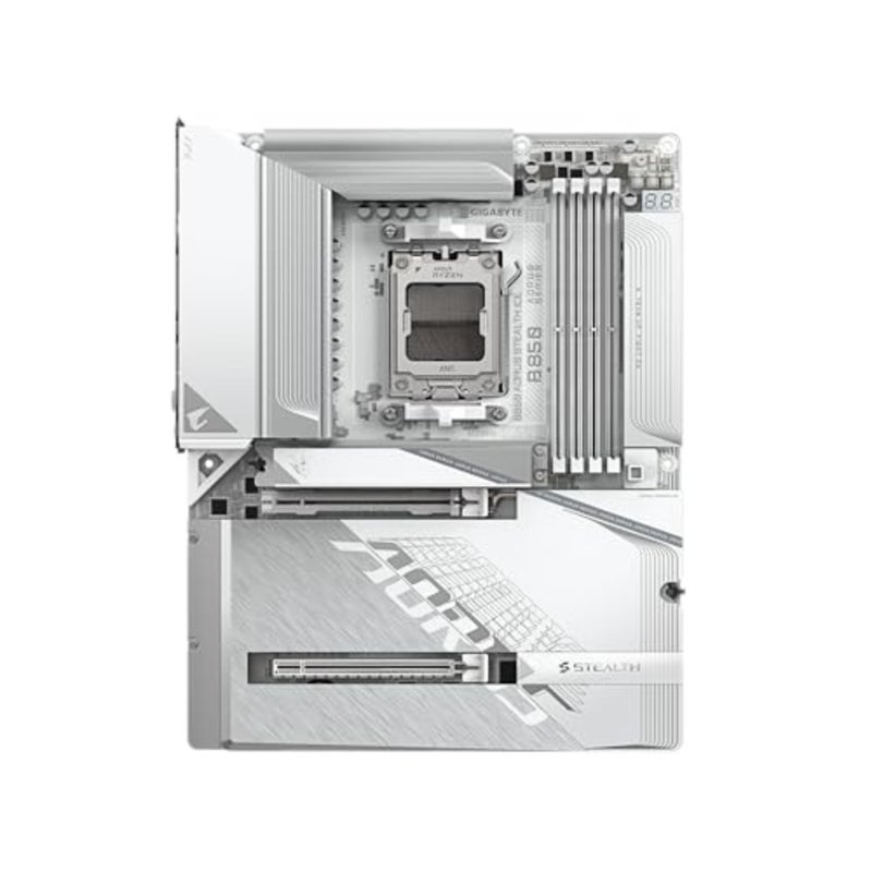 B850 AORUS STEALTH ICE AMD AM5 ATX motherboard with DDR5, 4x M.2, PCIe 5.0, USB-C, WIFI7, 5GbE LAN, EZ-Latch - Image 2
