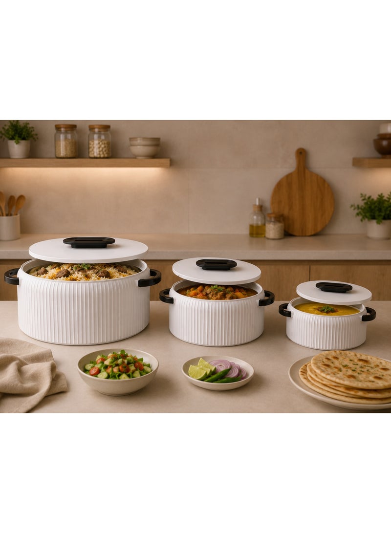 تشيلو طقم حافظات طعام حرارية فاخرة 3 قطع بأحجام 1000 / 1500 / 2500 مل – حافظات تقديم معزولة بغطاء ومقابض أنيقة – ستانلس ستيل لحفظ الحرارة والبرودة – تصميم عصري للمطبخ والسفرة - Image 4