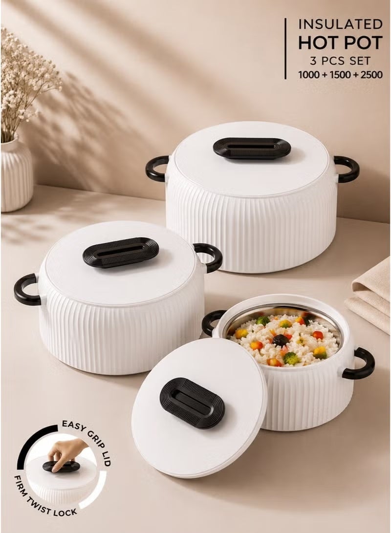 Cello Luxury Thermal Food Storage Container Set 3 Pieces 1000/1500/2500ml – Insulated Serving Pots with Elegant Handles and Lids – Stainless Steel Inner for Hot & Cold Food – Modern Kitchen & Dining Design - Image 2