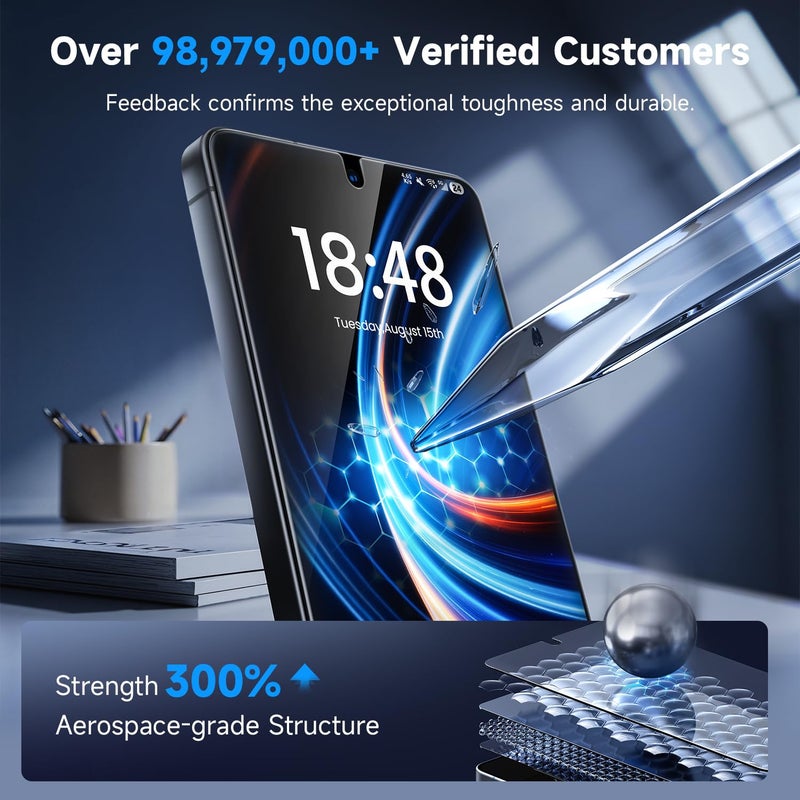 WSKEN for Samsung Galaxy S26 Ultra Screen Protector - [100% Fingerprint Unlock Support] Case Friendly 10X Military Shatterproof Durable Tempered Glass Film for Galaxy S26 Ultra,2 PCS - Image 5