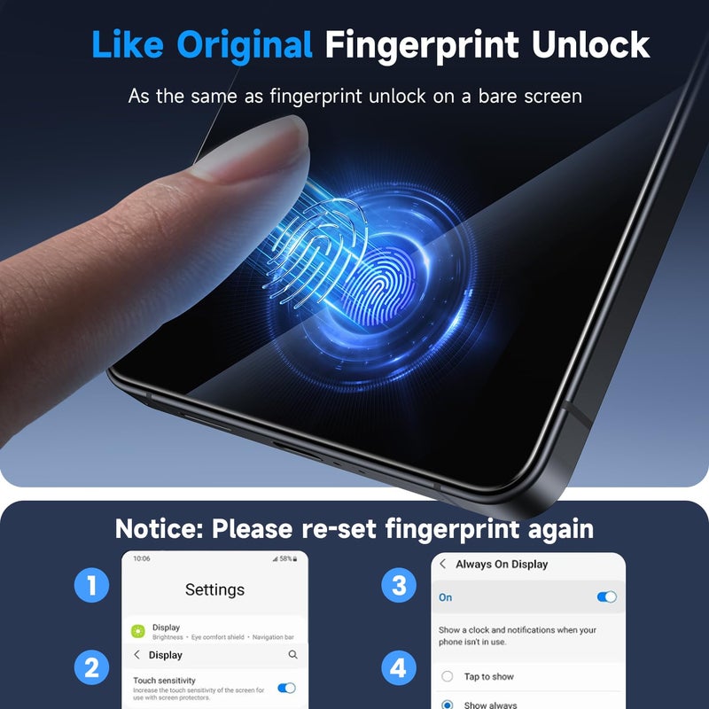 WSKEN for Samsung Galaxy S26 Ultra Screen Protector - [100% Fingerprint Unlock Support] Case Friendly 10X Military Shatterproof Durable Tempered Glass Film for Galaxy S26 Ultra,2 PCS - Image 3