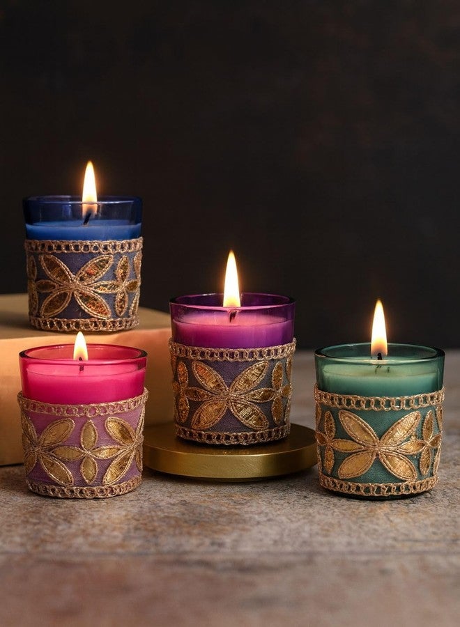 RAD LIVING مجموعة شموع راد ليفينج جول المعطرة - 4 قطع | شموع تدوم حتى 17 ساعة | شموع مصنوعة يدويًا من شمع الصويا | ياسمين/عود/ورد وخشب الصندل | مثالية للمهرجانات، والهدايا، وديكور حفلات الزفاف، وديكور المنزل - Image 1