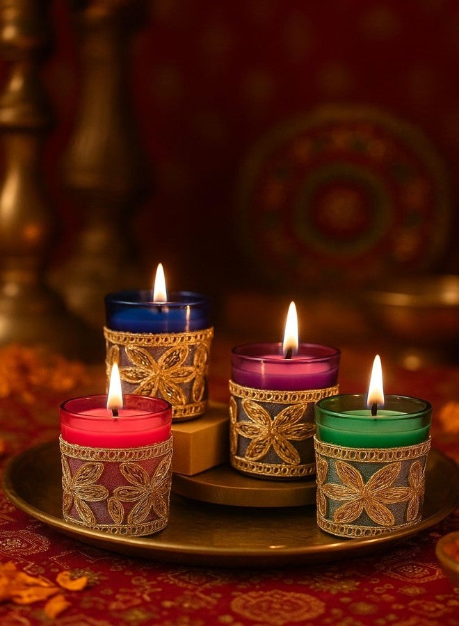 RAD LIVING مجموعة شموع راد ليفينج جول المعطرة - 4 قطع | شموع تدوم حتى 17 ساعة | شموع مصنوعة يدويًا من شمع الصويا | ياسمين/عود/ورد وخشب الصندل | مثالية للمهرجانات، والهدايا، وديكور حفلات الزفاف، وديكور المنزل - Image 3