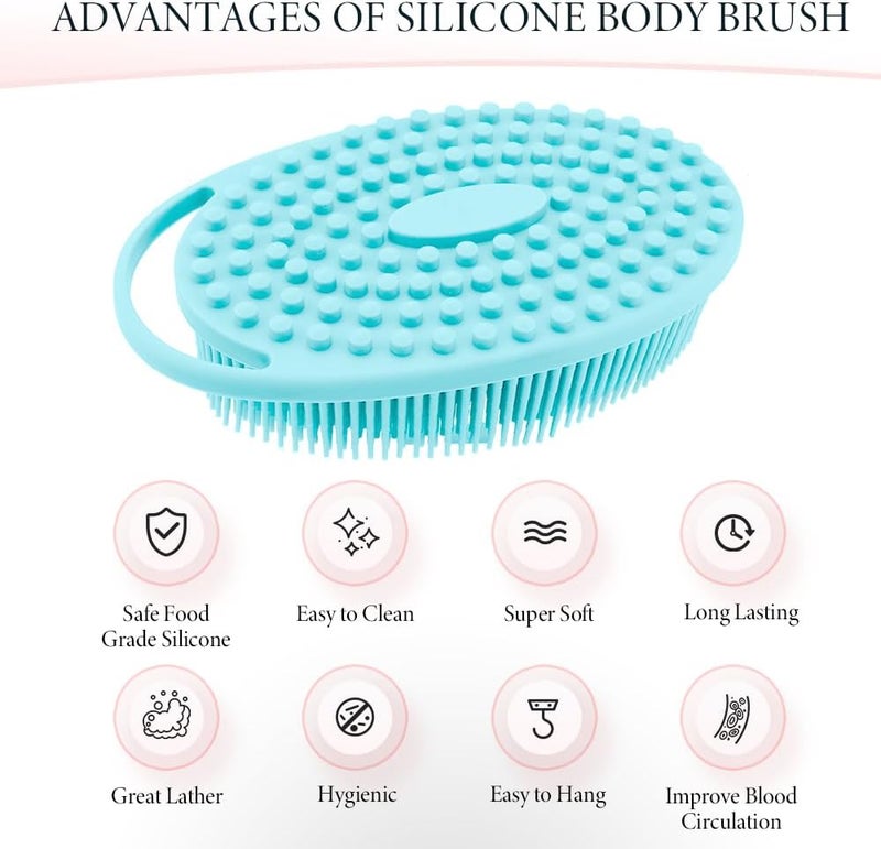 KQNBI Silicone Body Scrubber 2 Pack - 2 in 1 Exfoliating Loofah With Handle, Bath Scrubber, Scalp Massager and Shampoo Brush - Image 3