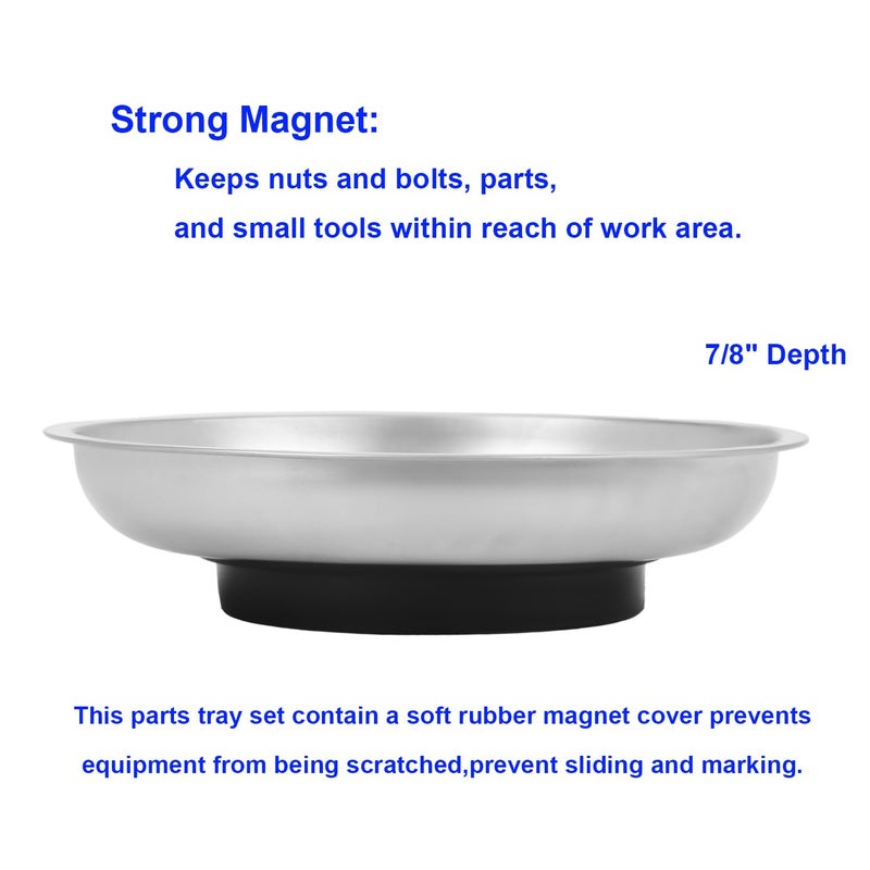 VASTOOLS Magnetic Parts Tray 3 Pack, 6" Round Magnetic Parts Bowl, Stainless Steel,for Screw Socket Pin Tools Nuts Bolts Ferruginous Metal Accessories - Image 3