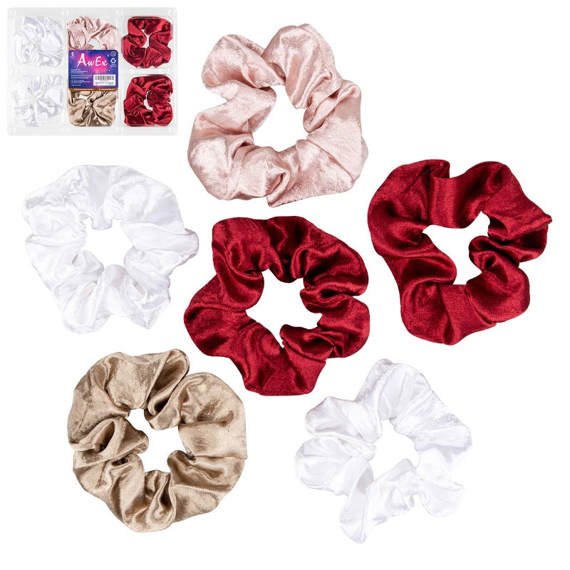 AwEx Colorful Hair Scrunchies 6 PCS O shaped Hair Ties Hair Braids Ponytail Holders Great for Womens Hair