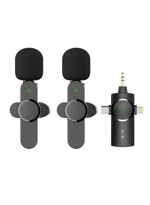 Dual Wireless Lavalier Lapel Microphone for iPhone, Android, Camera-Cordless Double Mics Plug-Play 2.4G Ultra Low Delay Built-in Noise Reduction Chip 7H Long Working Time for Two-Person Creator