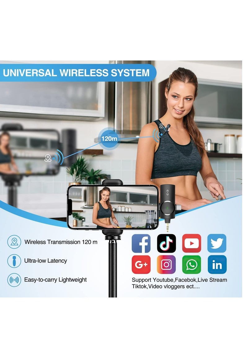 Generic - Dual Wireless Lavalier Lapel Microphone for iPhone, Android, Camera-Cordless Double Mics Plug-Play 2.4G Ultra Low Delay Built-in Noise Reduction Chip 7H Long Working Time for Two-Person Creator - Image 1