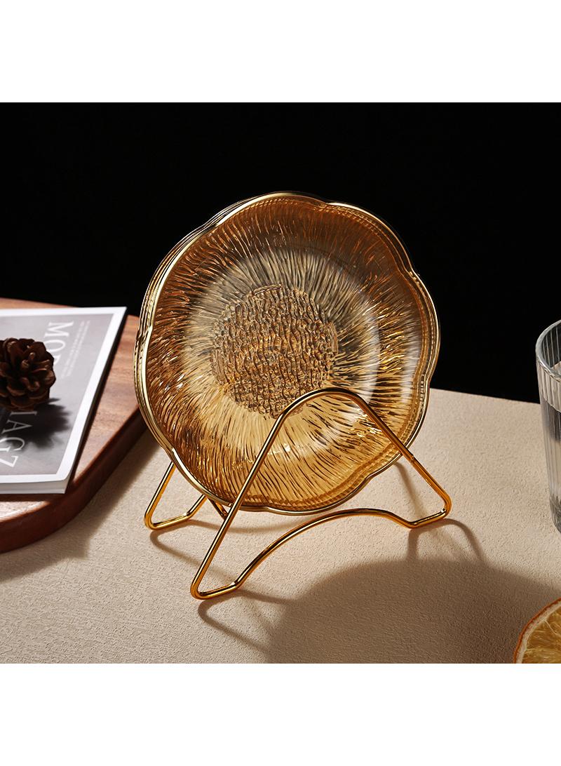 Water ripple pattern gold border transparent fruit plate Home desktop snack plate Snack dried fruit plate with storage rack 4pcs - Image 1