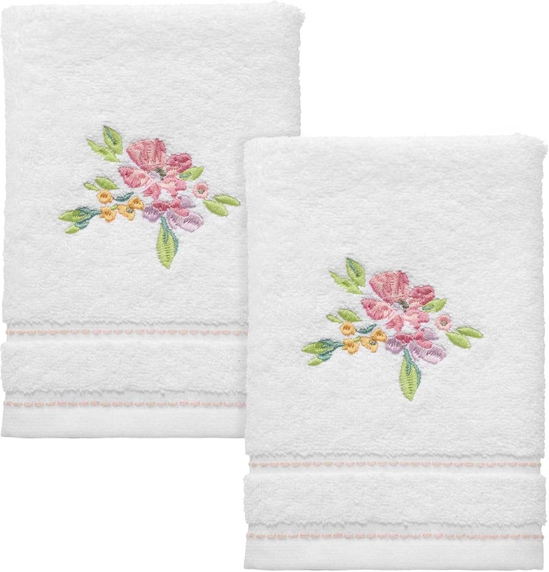 IZOD - Fingertip Towels, Soft & Absorbent Cotton, Floral Bathroom Decor, Set of 2 (Catalina Collection, White) - Image 1
