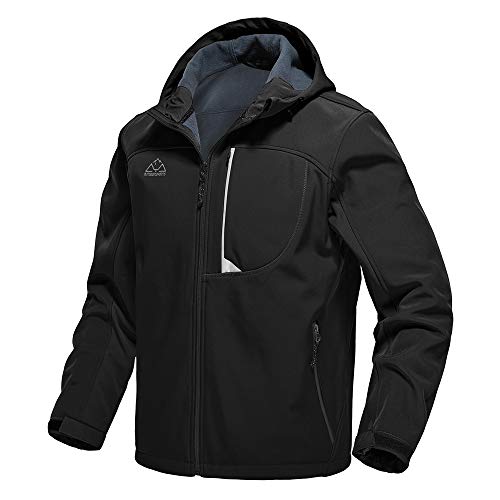 Gopune Men's Lightweight Soft Shell Jacket Fleece Lined Waterproof Hooded Hiking Winter Jacket (Black,S) - Image 1