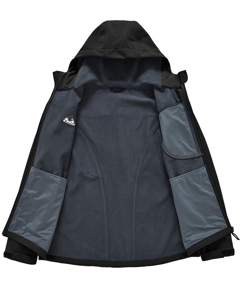 Gopune Men's Lightweight Soft Shell Jacket Fleece Lined Waterproof Hooded Hiking Winter Jacket (Black,S) - Image 3