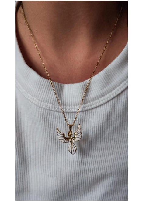 Golden "Dove of Peace" Necklace made of Pure Stainless Steel | Elegant Design with White Enamel | Rust and Water Resistant | Symbol of Purity and Serenity.