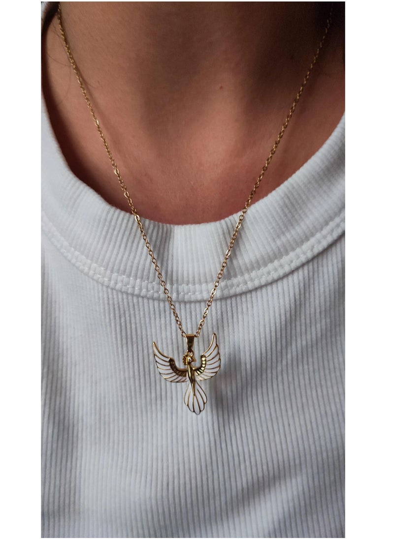 Rwnq - Golden "Dove of Peace" Necklace made of Pure Stainless Steel | Elegant Design with White Enamel | Rust and Water Resistant | Symbol of Purity and Serenity. - Image 1