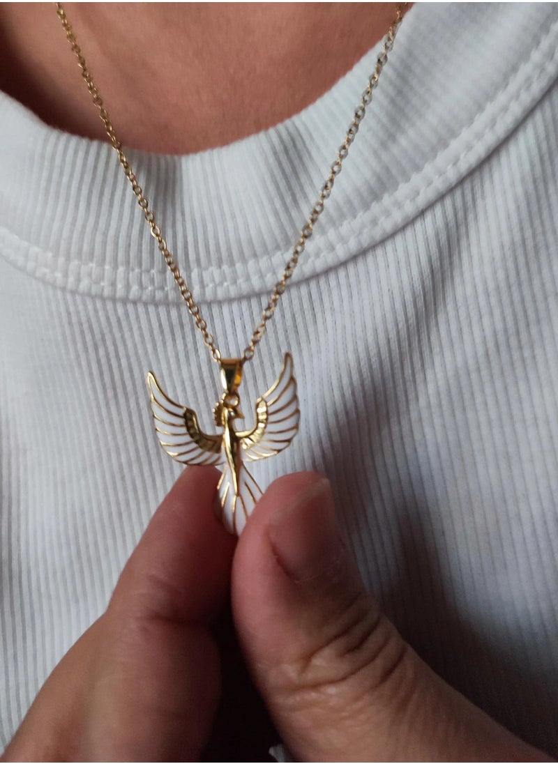 Rwnq - Golden "Dove of Peace" Necklace made of Pure Stainless Steel | Elegant Design with White Enamel | Rust and Water Resistant | Symbol of Purity and Serenity. - Image 1
