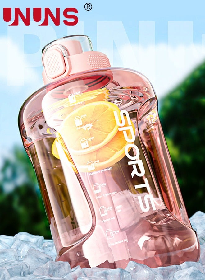 UNUNS Water Bottle With Time Marker,2.5L Water Bottle With Straw And One-Touch Cap,Reusable Water Bottles With Handle And Bottle Brush,Eco-Friendly Leak-Proof,Pink - Image 1