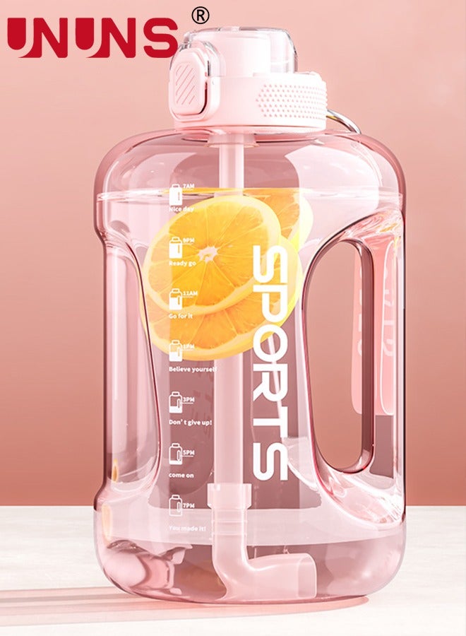 UNUNS Water Bottle With Time Marker,2.5L Water Bottle With Straw And One-Touch Cap,Reusable Water Bottles With Handle And Bottle Brush,Eco-Friendly Leak-Proof,Pink - Image 2