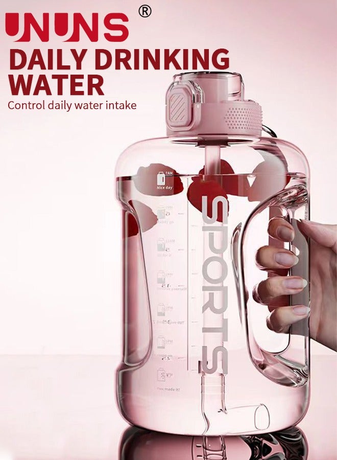 UNUNS Water Bottle With Time Marker,2.5L Water Bottle With Straw And One-Touch Cap,Reusable Water Bottles With Handle And Bottle Brush,Eco-Friendly Leak-Proof,Pink - Image 4