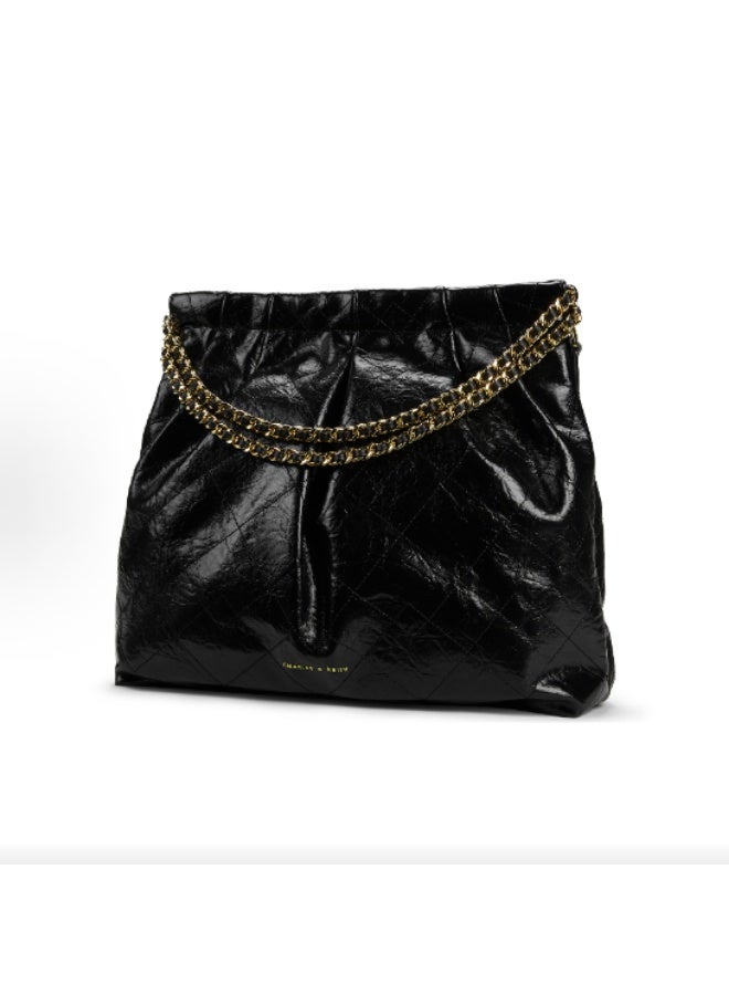 Charles & Keith Duo Chain Handle Shoulder Bag u0026 Crossbody Bag u0026 Hobo Bag - Black - Image 2