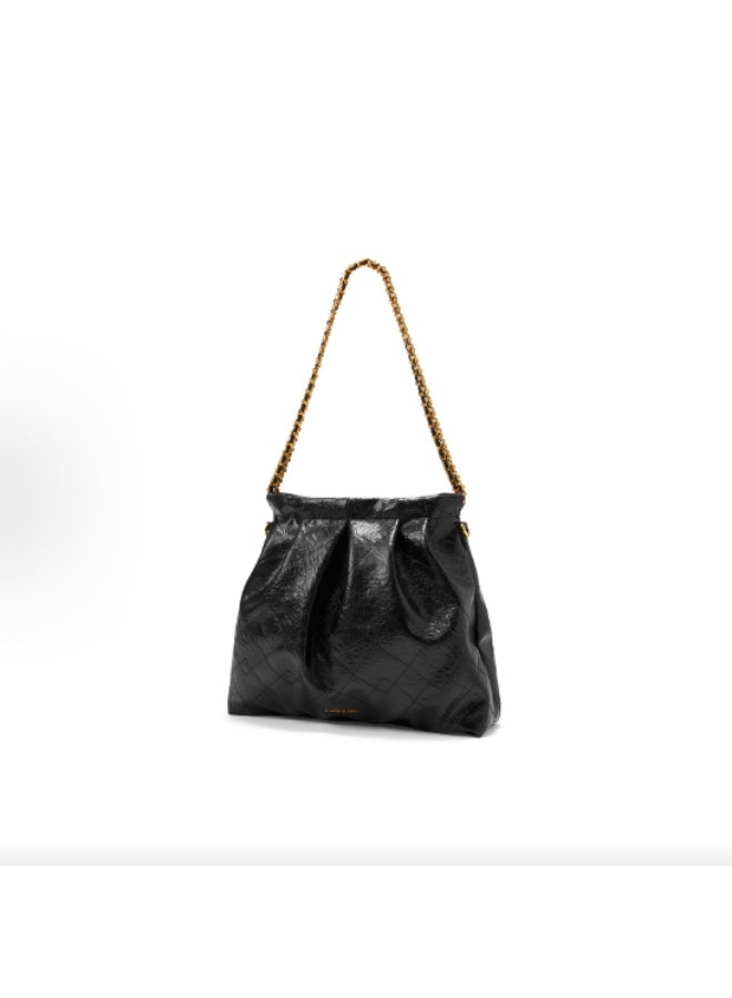 Charles & Keith Duo Chain Handle Shoulder Bag u0026 Crossbody Bag u0026 Hobo Bag - Black - Image 4