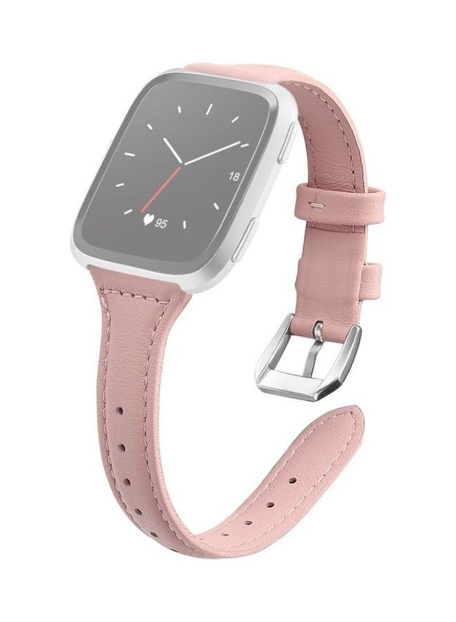 NIBEMINENT Leather Wrist Strap For Fitbit Versa 2 Smart Watch Rose Pink  - Image 1
