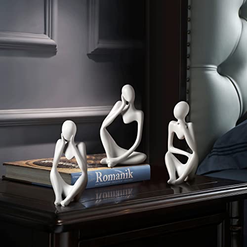 BrownLove 3pcs Decor White Thinker Statue Abstract Art Sculpture，Resin Collectible Figurines for Home Living Room Office Shelf Decoration - Image 5