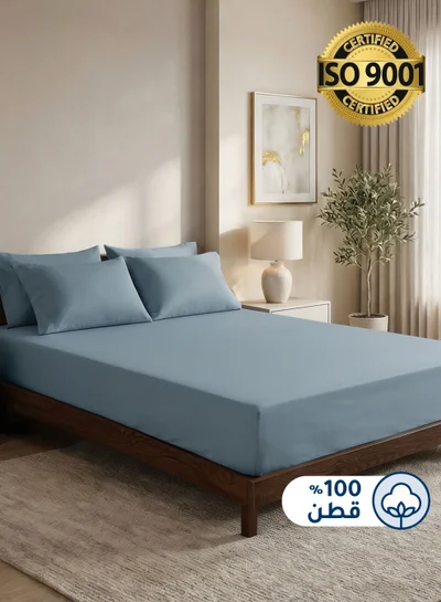 سيد المنسوجات المنزلية طقم شراشف ملائم من القطن،مصنوع من القطن 100٪ ، 200 غرزة ، يحتوي على 3 قطع بحجم كينج مع جيب عميق بعمق 35 سم