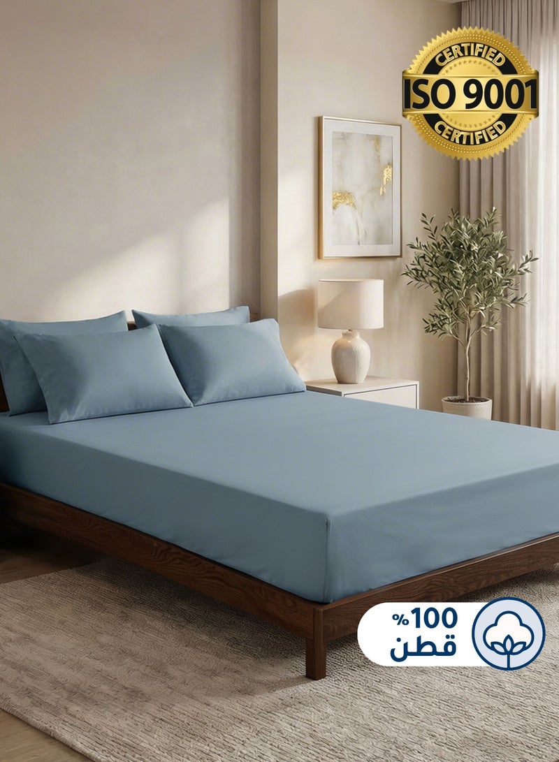 Master Home Textile Cotton Fitted Sheet Set, 100% Cotton, 200 TC, 3 Pieces King Size with 35 cm Deep Pocket - Image 1